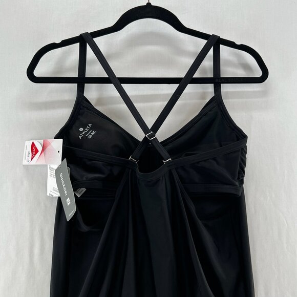 Athleta Side Scrunch Tankini Swim Top Womens 36B/C Adjustable Strap V-Neck Black - Picture 6 of 13